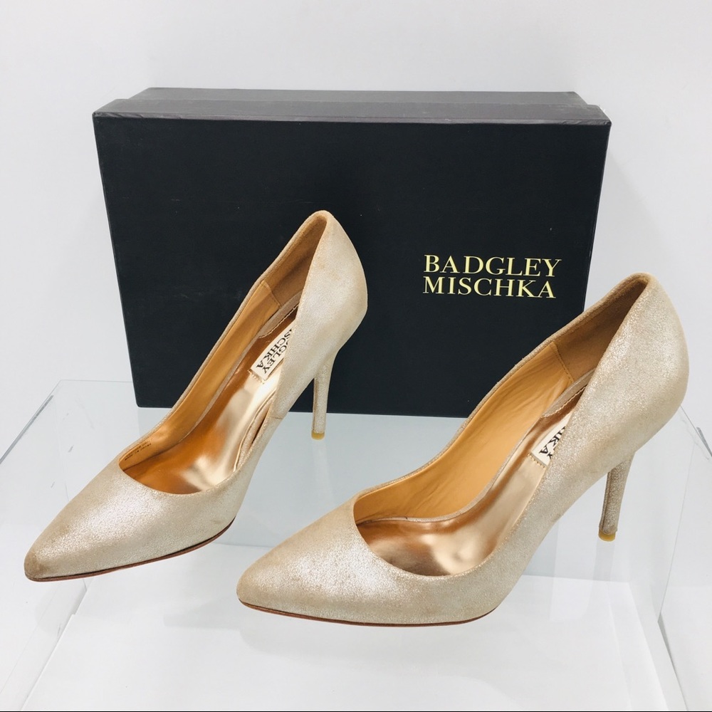 Badgley Mischka Platino Metallic Suede Pumps